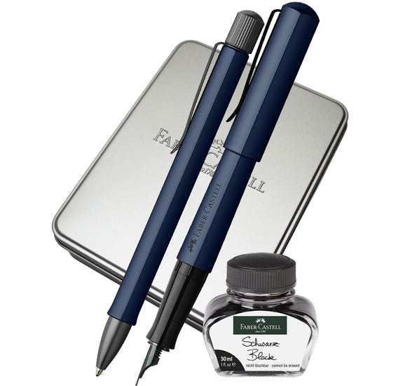 Faber-Castell Hexo Blue Fountain Pen, Ballpoint Pen & Ink Bottle