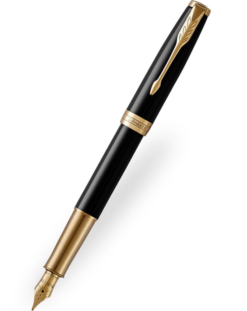 Parker Sonnet Premium Black Gold Trim Fountain Pen - 18k
