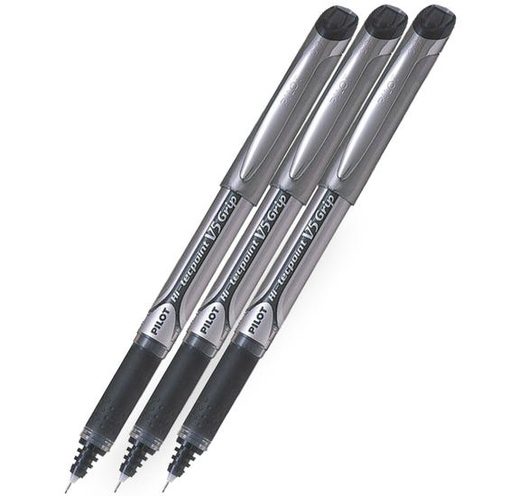 Pilot V5 Grip Hi-Tecpoint Rollerball Pen - Black - 3 Pack